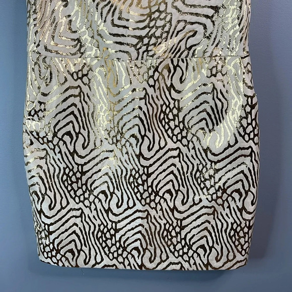 GAP Cowl Neck Tiger Animal Print Dress Cream Gold Metallic Sleeveless Pockets 12 - Picture 5 of 13
